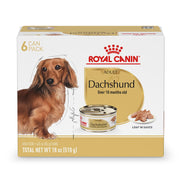 Royal Canin face de la boîte montrant l’étiquetage spécifique teckel et la praticité