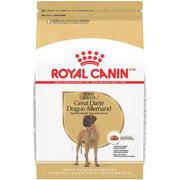 ROYAL CANIN emballage Great Dane face montrant format 30 lb et avantages