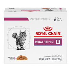 ROYAL CANIN face de la boîte montrant la formule Renal Support D bénéfice appétence
