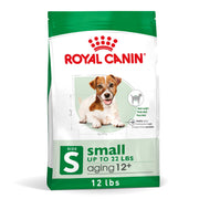 Royal Canin sac devant montrant la formule Small Aging 12+ et facilité d'utilisation