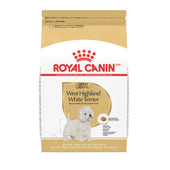 ROYAL CANIN avant du paquet montrant l'emballage spécifique West Highland White Terrier, bénéfice clarté