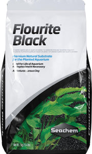 Seachem Flourite Black emballage montrant le sac de 7 kg et informations produit