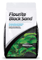 Seachem Flourite Black Sand emballage montrant 3,5 kg et avantage d'un substrat durable