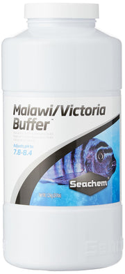 Seachem Malawi/Victoria Buffer emballage avant montrant le produit et l'usage pour cichlidés