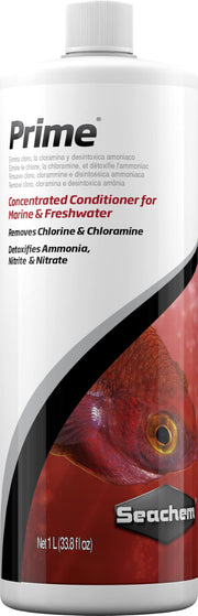 Seachem Prime face avant du flacon montrant le conditionneur et son volume