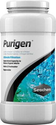 Seachem Purigen emballage 500 ml montrant la boîte et le sachet bénéfice clarté