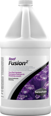 Seachem Reef Fusion 2 vue avant de l'emballage montrant informations produit et concentration pour précision
