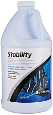 Seachem Stability emballage avant montrant flacon 2L et bénéfice de stabilisation rapide