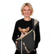 SENIOR BUDDAY vue avant du porte-chien sling noir, maintien confortable