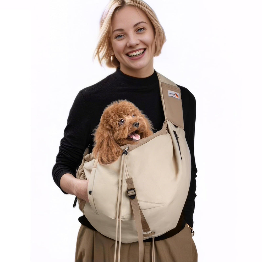 SENIOR BUDDAY porte-chien écharpe beige vue avant pratique et légère