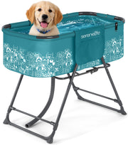 SereneLife baignoire devant emballage montrant design portable et robustesse