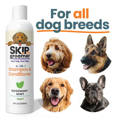 Propriétaire lavant un Goldendoodle avec Skip the Groomer pour bain sans stress