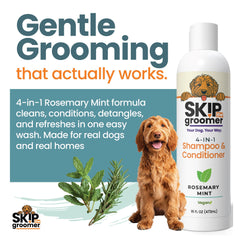 Goutte de produit Skip the Groomer montrant texture hydratante et nettoyage