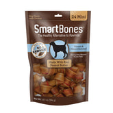 SmartBones paquet avant montrant 24 Mini Bones beurre de cacahuète, choix sain