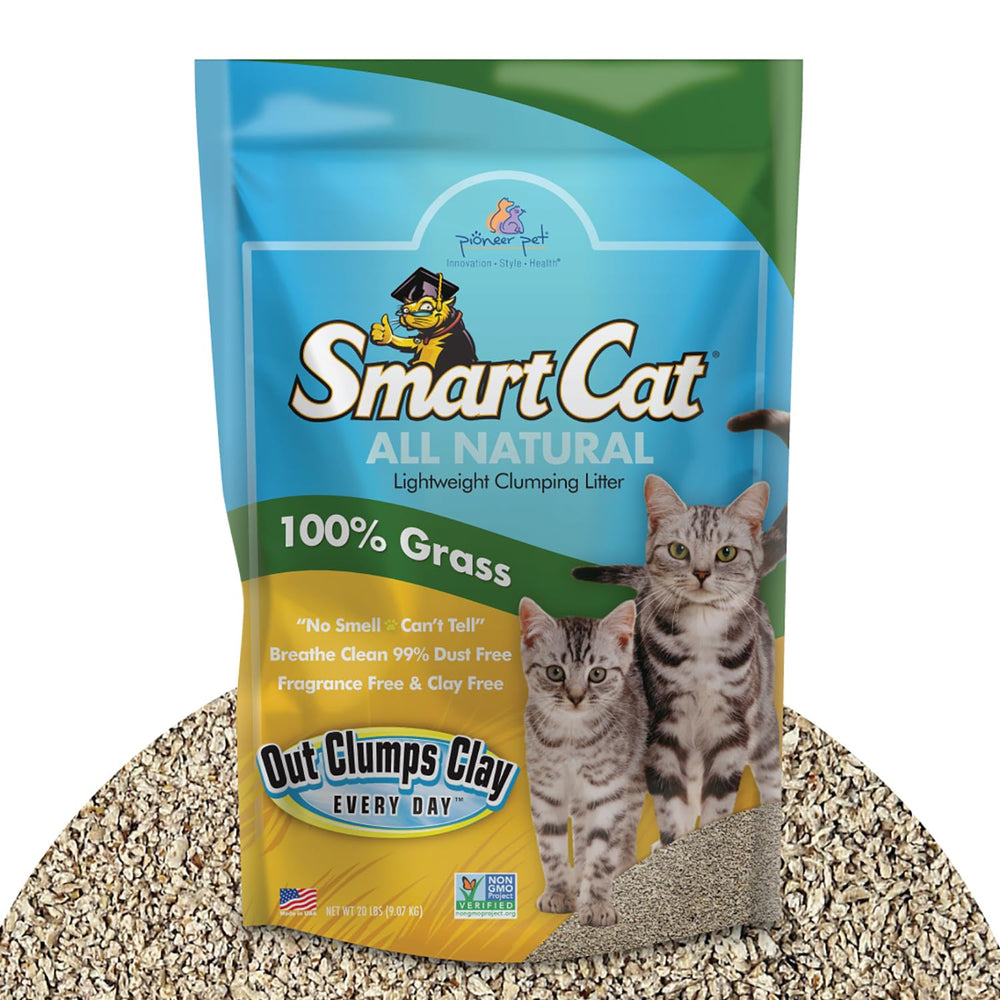 SmartCat emballage 20 lb montrant sac léger et info produit bénéfice transport facile
