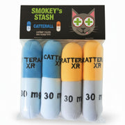 Smokey's Stash packaging devant montrant le lot de 4 pilules et l'attrait visuel