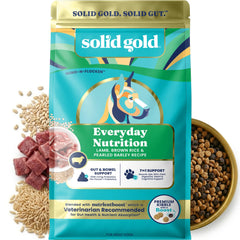 Solid Gold sachet avant montrant l’étiquette et bénéfice nutritionnel
