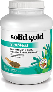 Solid Gold emballage avant SeaMeal montrant dosage et bénéfice peau
