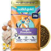 Solid Gold emballage avant Pollock montrant formulation sans céréales pour choix sain