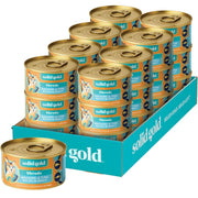 Solid Gold emballage avant montrant la variété mackerel et tuna, information claire
