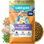 Solid Gold emballage 3LB visible, information nutritionnelle claire et bénéfice contrôle poids