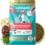 Solid Gold paquet face 22 lb montrant l’emballage et informations nutritionnelles