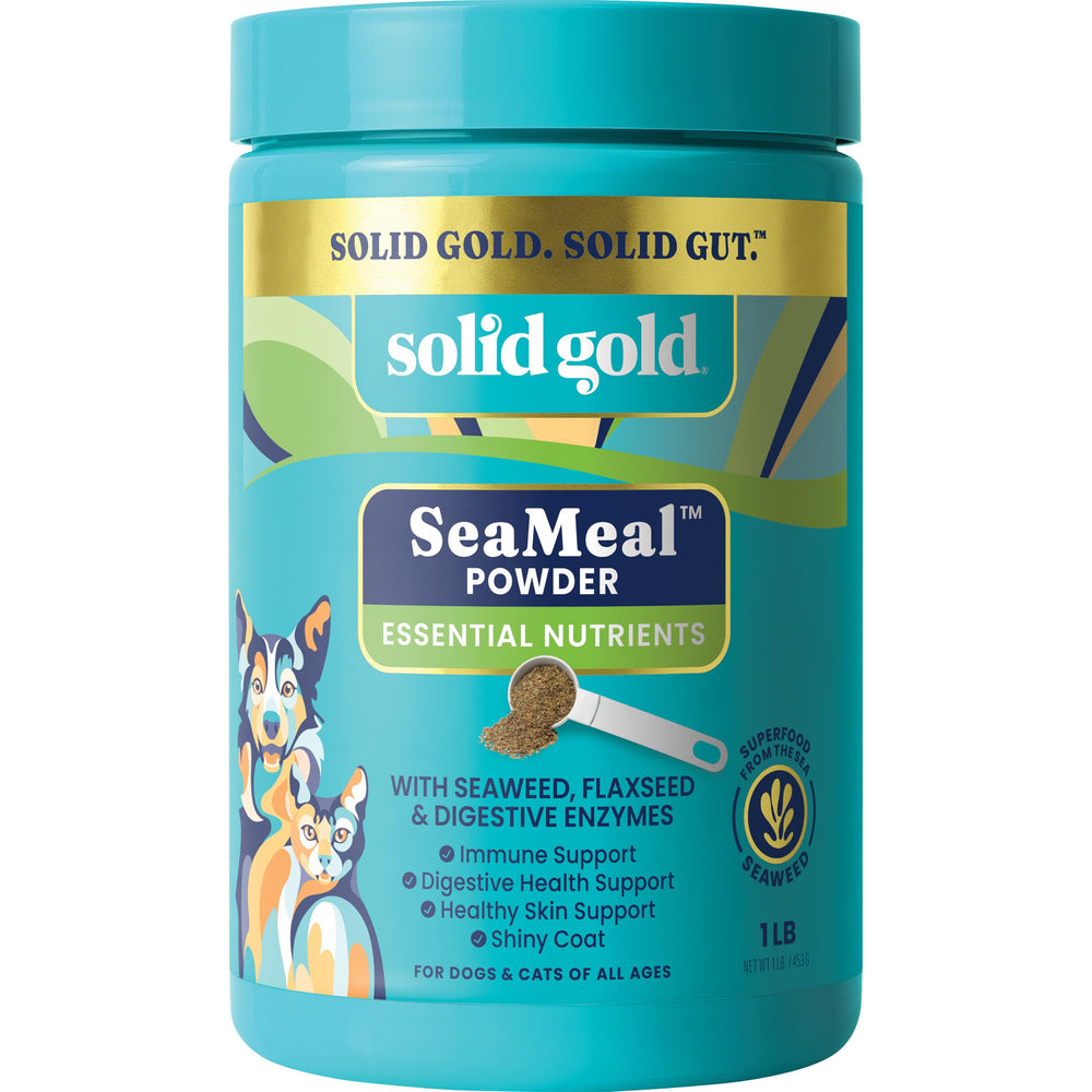 Solid Gold emballage SeaMeal montrant bénéfice nutritionnel