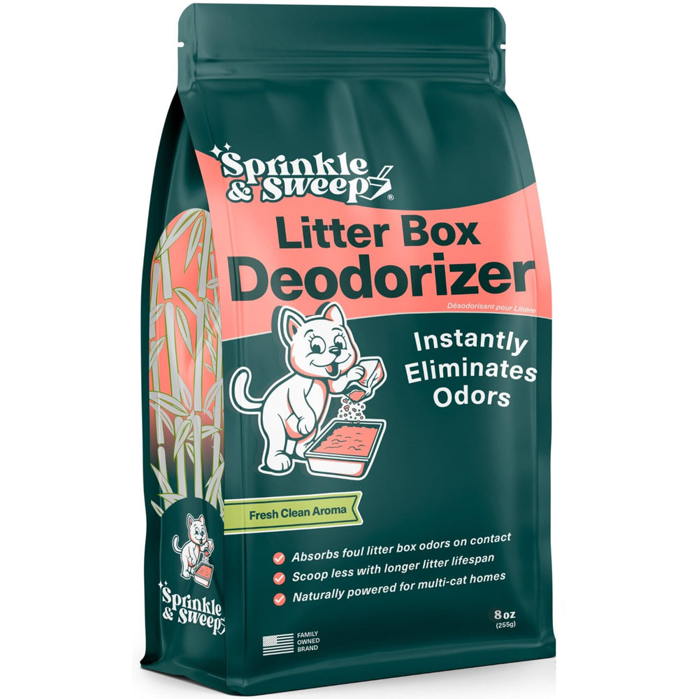 Sprinkle & Sweep emballage avant montrant format 8oz et facilité d'utilisation
