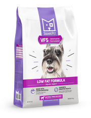 SquarePet sac avant montrant formule faible en gras et bénéfices digestifs