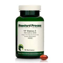 Standard Process VF Omega-3 emballage montrant flacon et information produit, rassure qualité