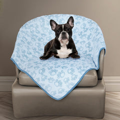 Stuffed couverture face avant bleu avec motifs pattes, confort immédiat