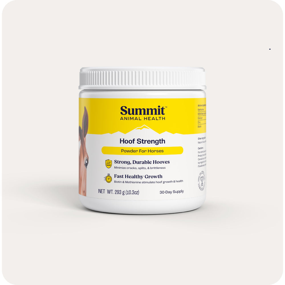 Summit Animal Health pot du produit montrant l’étiquette et bénéfice renforcement