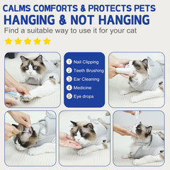 Supet chat dans le hamac durant toilettage pour réduire le stress