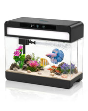 SWIMSYNC aquarium noir face montrant un kit compact et prêt à l’usage