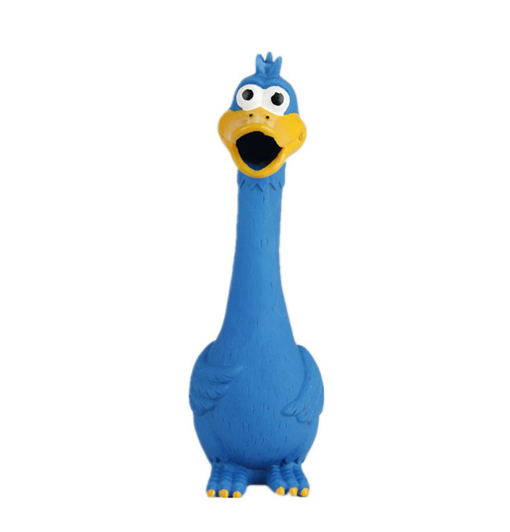 Tamu style poulet en caoutchouc bleu face avant montrant le design et bénéfice d'attraction