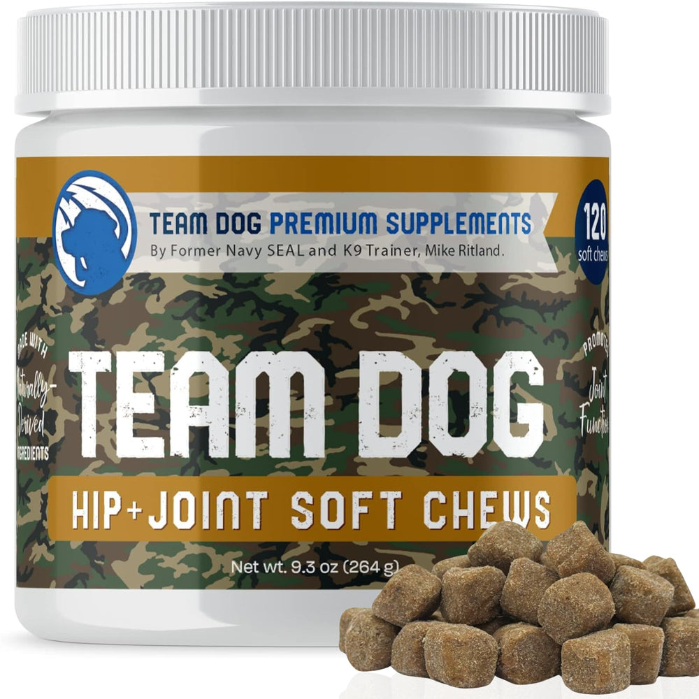 Team Dog emballage avant montrant 120 pastilles et bénéfice appétence
