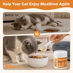 Chat mangeant bol avec Teardux soulignant prise calorique accrue et confort