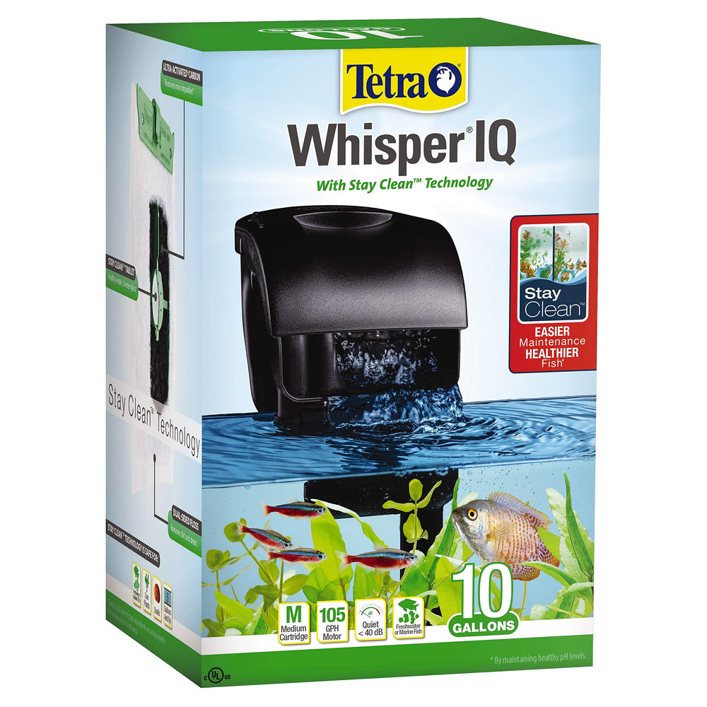 Tetra Whisper IQ vue de face montrant un filtre compact et silencieux