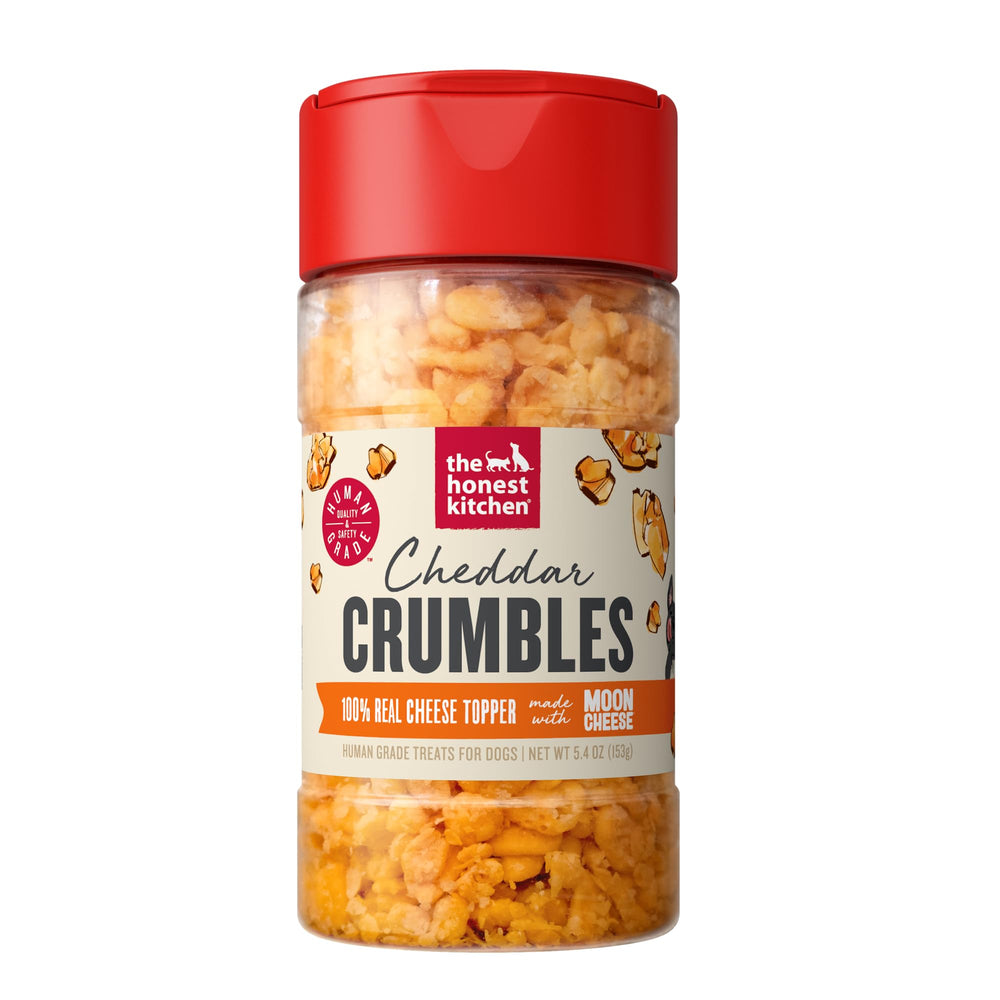 The Honest Kitchen emballage du canister montrant le cheddar réel et la praticité