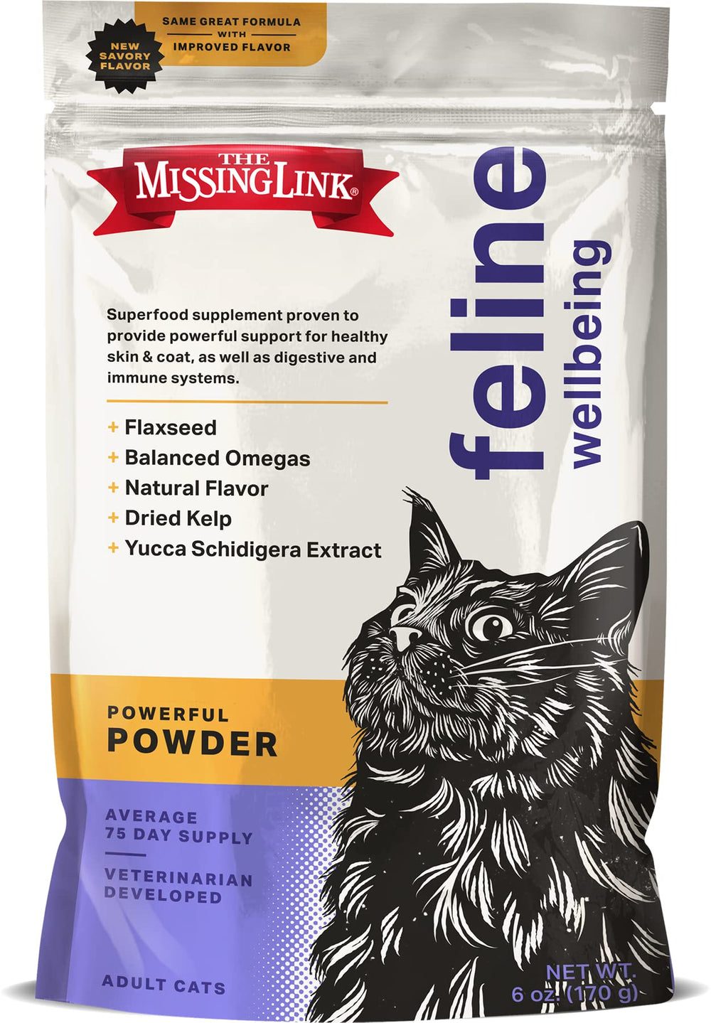 The Missing Link emballage avant montrant format 6 oz et bénéfice nutritionnel