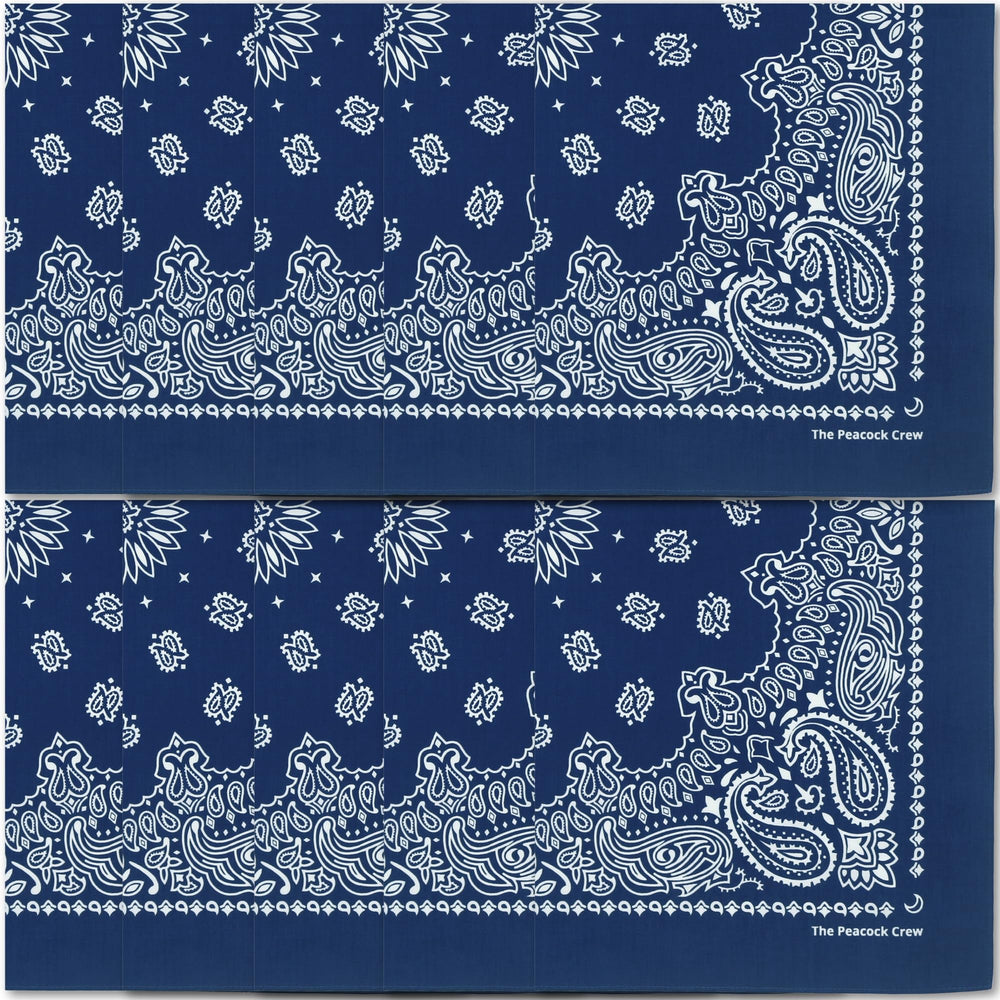 The Peacock Crew bandana face avant montrant couleur bleu marine et finition durable