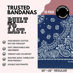 Lot de bandanas The Peacock Crew pliés empilés illustrant économie et polyvalence