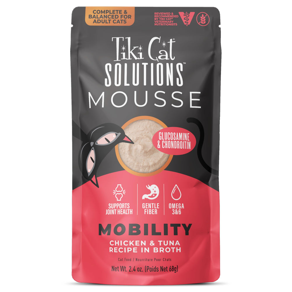 Tiki Cat vue avant du paquet montrant la mousse appétissante et l’étiquette fonctionnelle