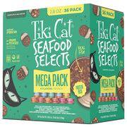 Tiki Cat pack avant montrant 36 boîtes et diversité recettes, praticité