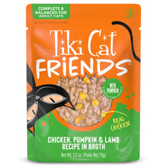 TIKI PETS emballage avant montrant la variété Tiki Cat Friends et attractivité