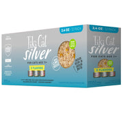 Tiki Cat Silver face avant du lot 12 boîtes montrant le packaging et la variété
