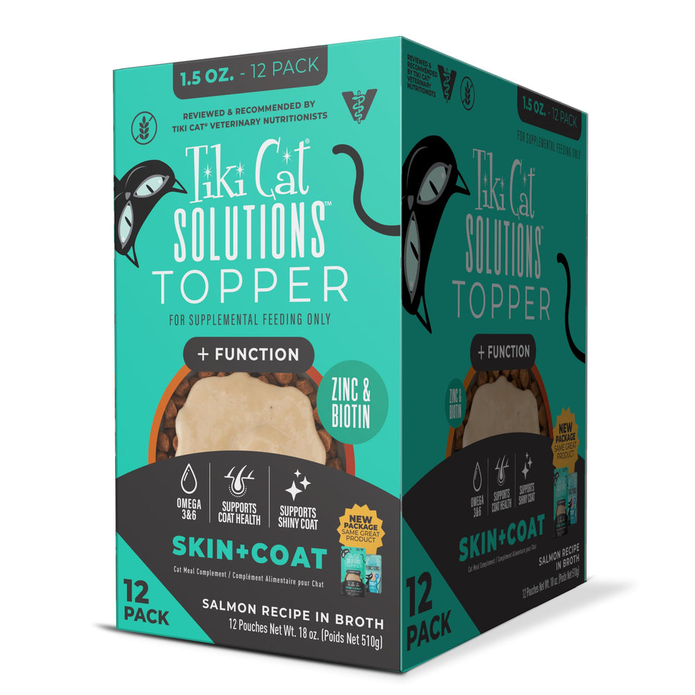 Tiki Cat sachet packaging montrant l'étiquette et l'avantage hydratation