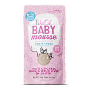 TIKI PETS packaging Tiki Cat Baby Mousse montrant l’étiquette et appétence