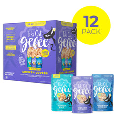 TIKI PETS gros plan gelée et morceaux, montre texture rassasiante