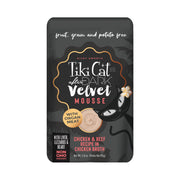 TIKI PETS Tiki Cat poche avant montrant l'étiquette appétissante et bénéfice praticité